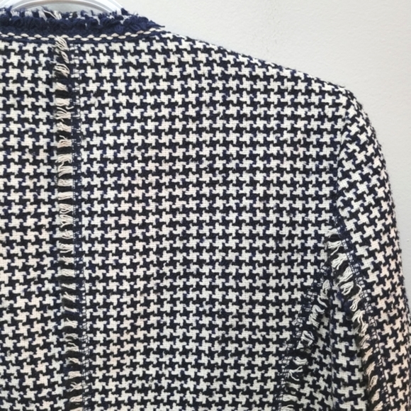 Zara Tweed Houndstooth Open Front Raw Edge Blazer - Picture 9 of 14